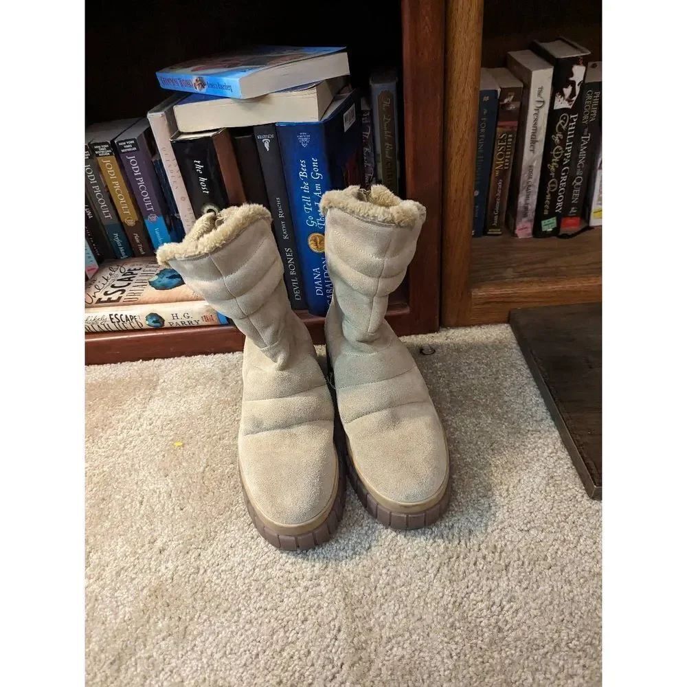 free people fable faux fur shearling suede boots sz 39 euc tan